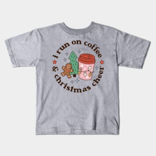 Retro Christmas I Run on Coffee and Christmas Cheer Kids T-Shirt